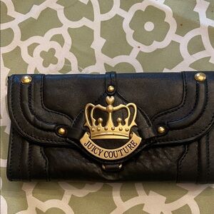 Juicy Couture  Black Leather Wallet with Gold Crown Accent